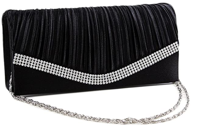 Pleated Satin Clutch Purse With Rhinestones