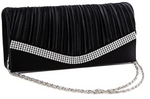 Pleated Satin Clutch Purse With Rhinestones