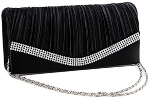Pleated Satin Clutch Purse With Rhinestones