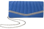 Pleated Satin Clutch Purse With Rhinestones