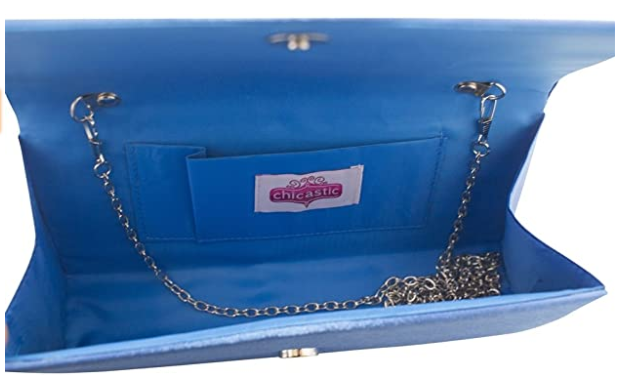 Pleated Satin Clutch Purse With Rhinestones