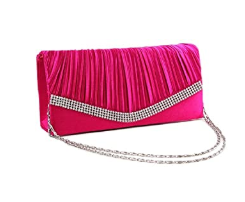 Pleated Satin Clutch Purse With Rhinestones
