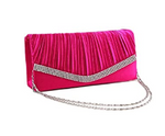 Pleated Satin Clutch Purse With Rhinestones