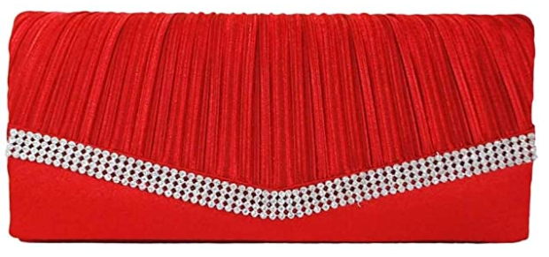 Pleated Satin Clutch Purse With Rhinestones