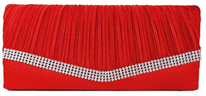 Pleated Satin Clutch Purse With Rhinestones