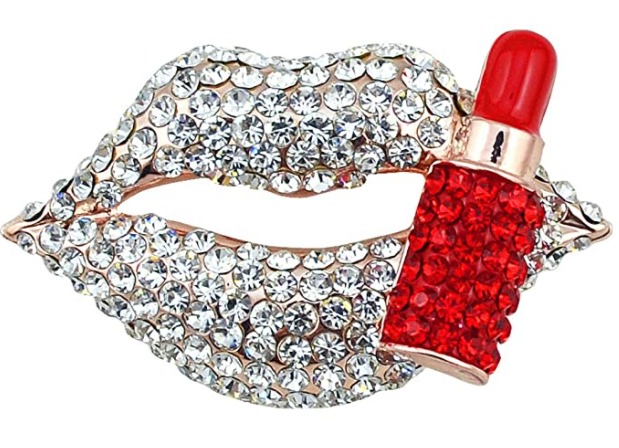 Hot Lips Lipstick Rhinestone Brooch